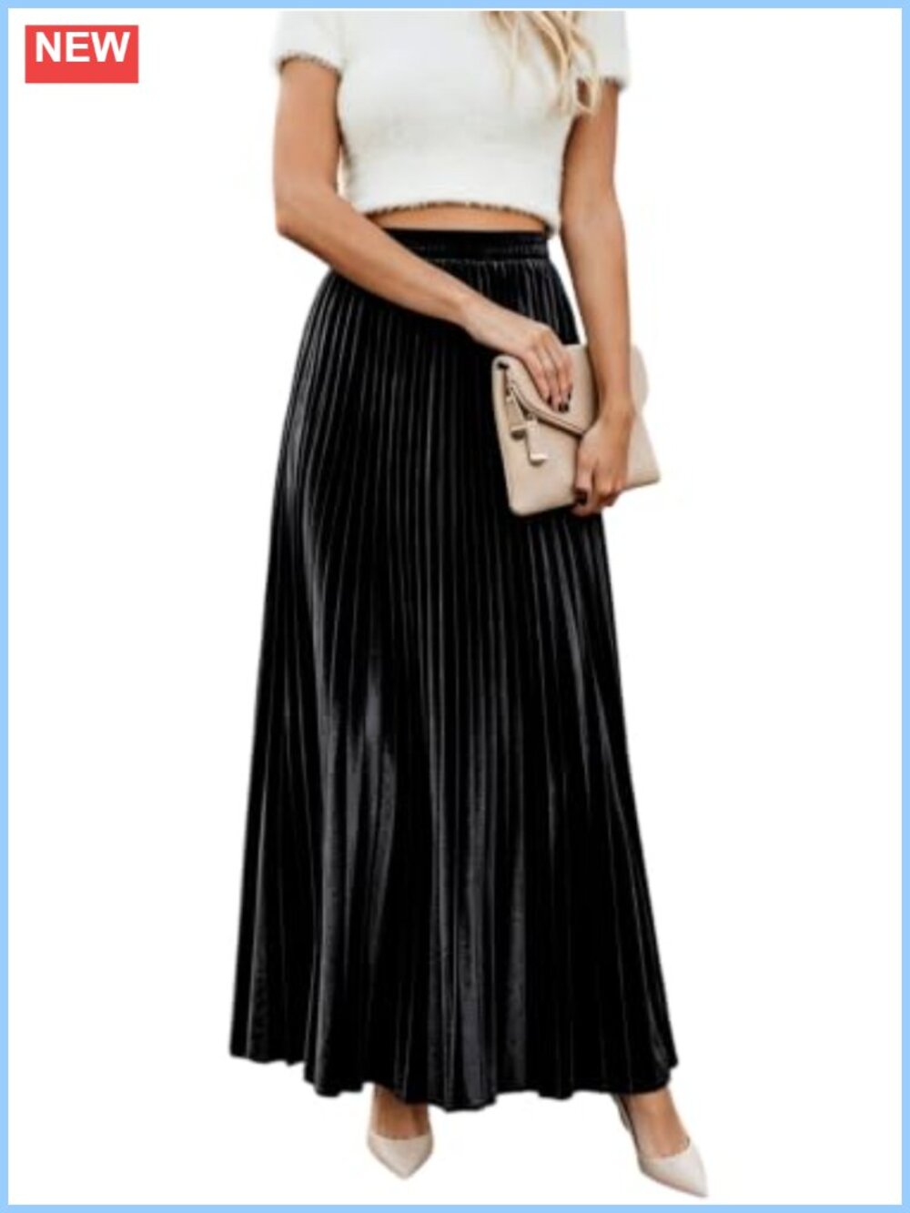 Metallic Velvet High Waist Pleated A-Line Maxi Long Skirt
